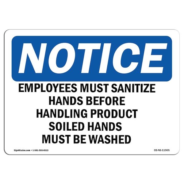 Signmission OSHA, Employees & Patrons Wash Hands, 14in X 10in Peel & Stick Wall Graphic, 10" W, 14" L, Landscape OS-NS-RD-1014-L-11960 - main